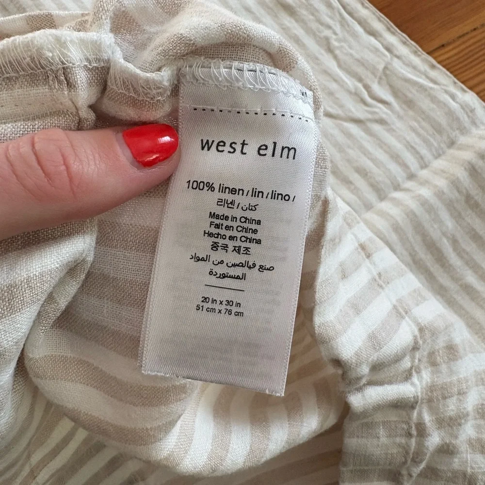 West Elm Cream and Tan Striped Linen pillow Cases - Set of 2